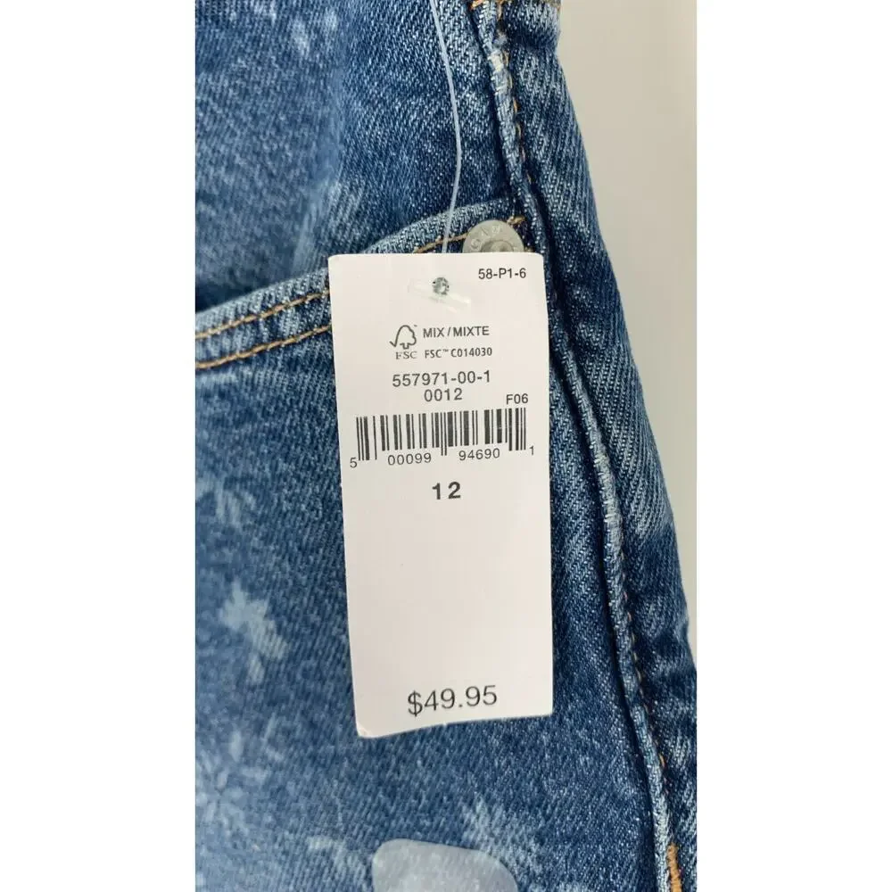 GAP Kids Girlfriend Blue Denim Floral Jeans Straight Leg Medium Wash Girls 12